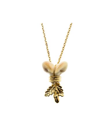 PENDENTIF FEUILLES DE CHENE TPM AVEC 2 CROCS DORÉ