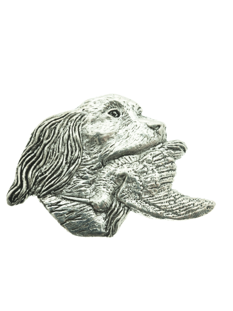 BROCHE CHIEN BECASSE ARGENT VIEILLI