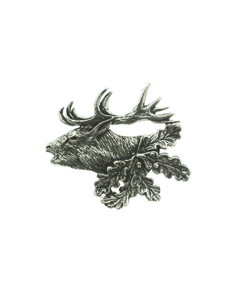 BROCHE CERF AU BRAME ARGENT VIEILLI
