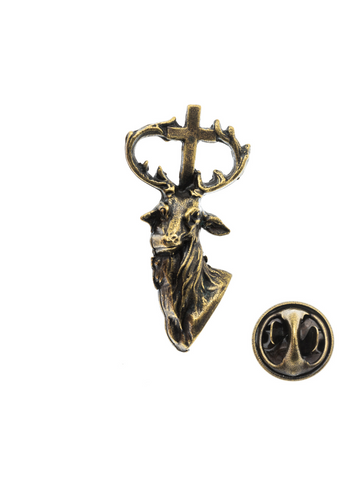PIN'S TETE DE CERF CROIX ST HUBERT JV VIEUX BRONZE