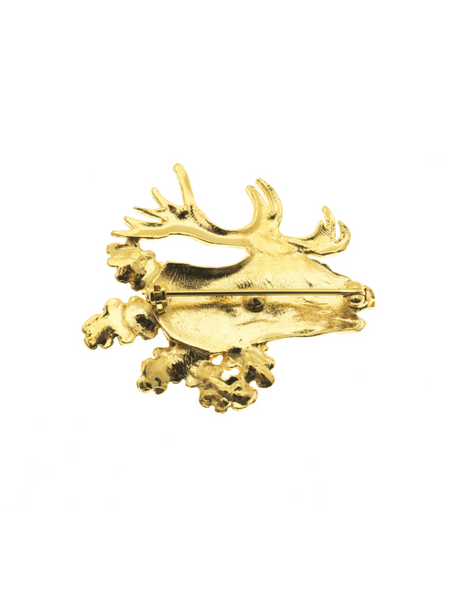 BROCHE CERF AU BRAME DORÉE VIEILLI