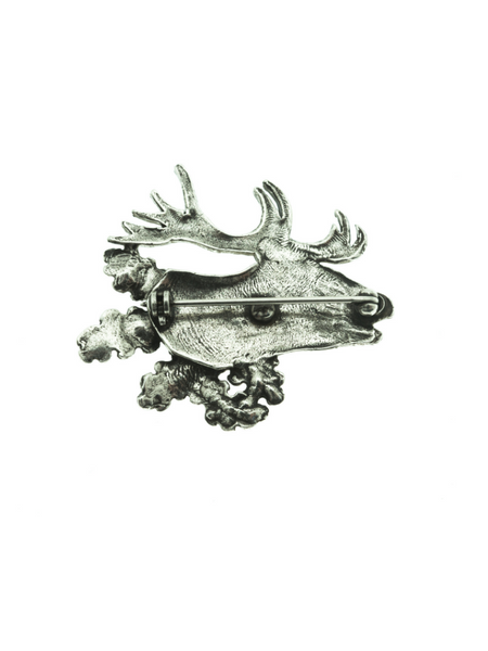 BROCHE CERF AU BRAME ARGENT VIEILLI